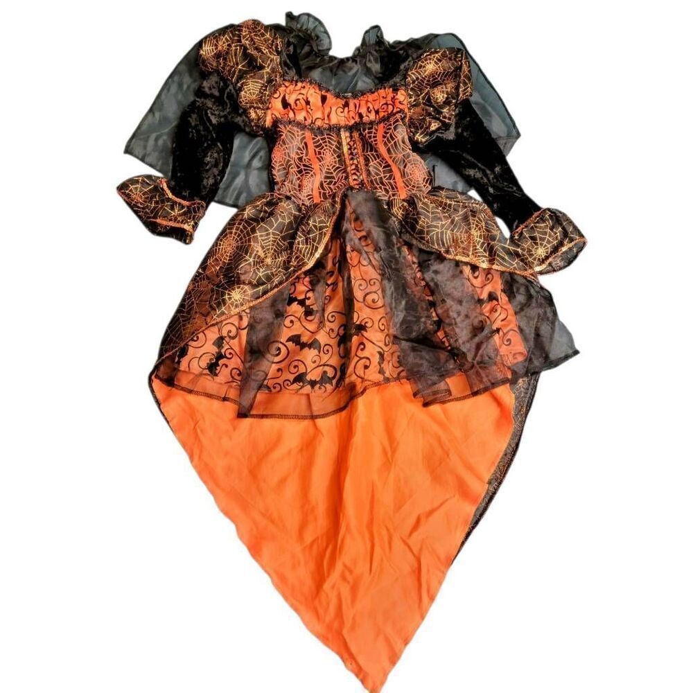 Little Girls Sparkly Glitter Orange  & Black Witch Halloween Costume